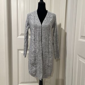 Ashley By 26 International Women’s Cable Knit Cardigan Gray Open Front Pockets M